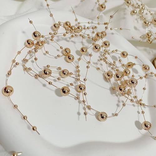 24Pcs Pearl String for Floating Candle Centerpieces Champagne Gold