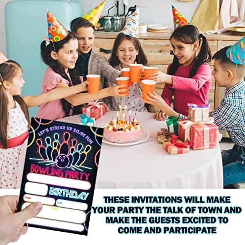 Glow Bowling Birthday Invitations with Envelopes 20 Sets