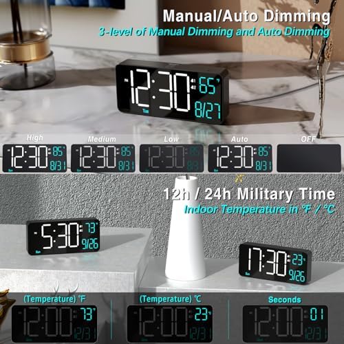 Kosumosu 67 Inch Digital Alarm Clock with Auto Dimming