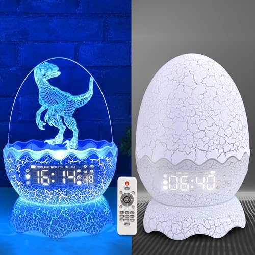 Dinosaur Egg Kids Alarm Clock with Night Light and Lullaby