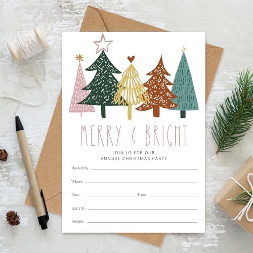 Whaline 25 Pack Boho Christmas Invitations with Envelopes and Stickers