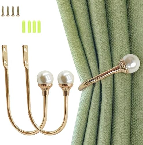 Gold Plastic Pearl U-Shaped Curtain Holdbacks Pack of 2