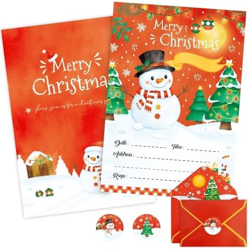 WERNNSAI 24 Pack Christmas Party Invitations with Envelopes and Stickers