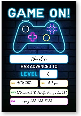 Neon Video Game Birthday Invitations Set of 20
