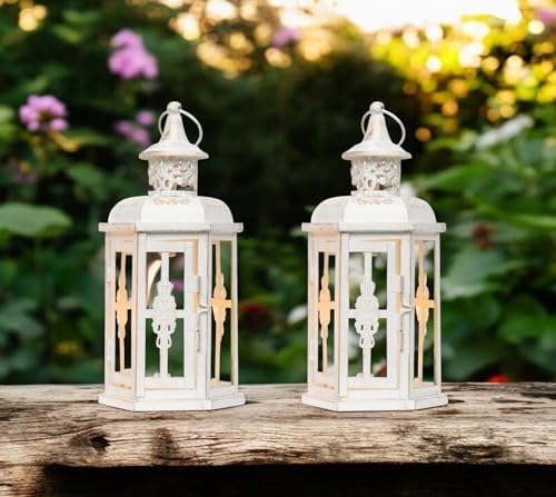 Set of Two White Gold Glass Metal Candle Holders