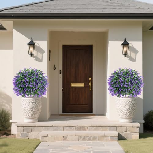 Artificial Lavender Topiary Ball Trees 2 Pack 16 Inches UV Resistant