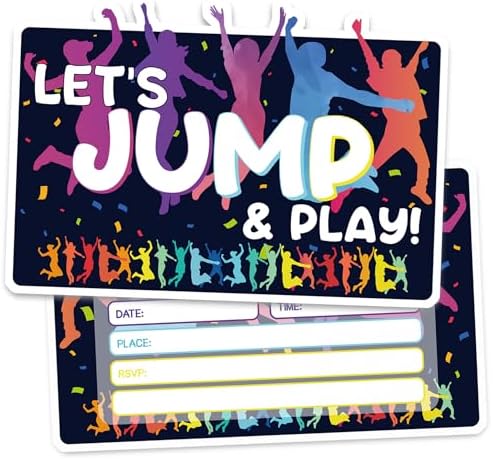 Trampoline Jump Birthday Party Invitation Cards 30 Pack with Envelopes