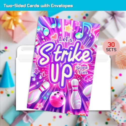 Neon Bowling Birthday Party Invitation for Girls Kids