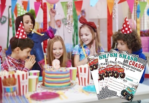 20 Pcs Monster Truck Birthday Invitations with Envelopes