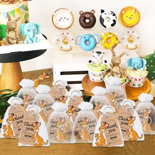 24 Pack Kangaroo Keychains for Safari Animal Themed Party Favors