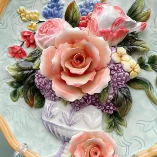 Ceramic Decorative Plate with 3D Red Rose Design - 8 Inch
