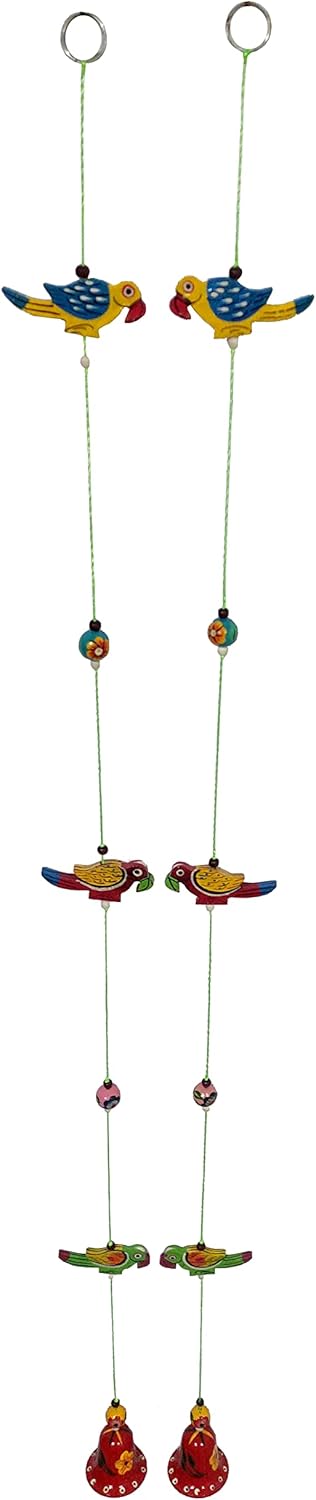 Purpledip Wall Hanging with Parrots and Bells Set of 2
