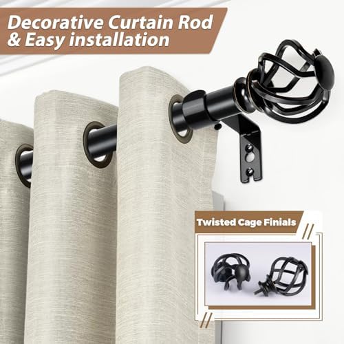KAMANINA Black Twist Curtain Rods 32-144 Inches