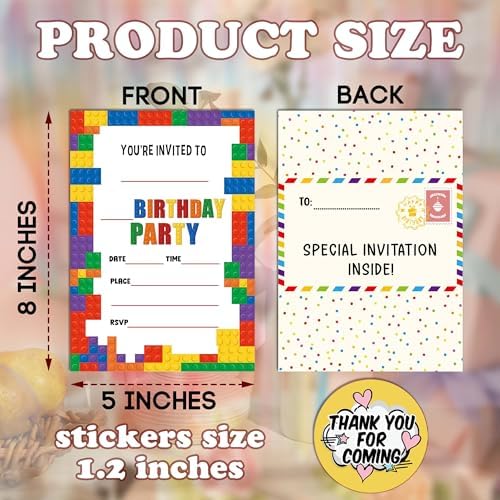 Kids Birthday Invitations with 20 Stickers
