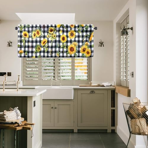 Sunflower Valances 54 W x 18 L Kitchen Curtains with Rod Pocket