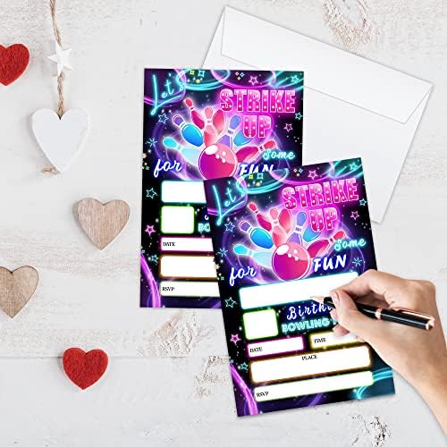 20 Birthday Invitation Cards with Envelopes Bowling Party Supplies