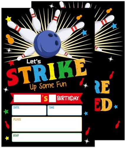 Bowling Party Invitation Cards with Envelopes Set of 20