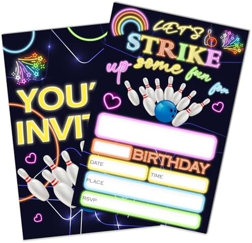 Bowling Party Invites 20-Pack with Envelopes