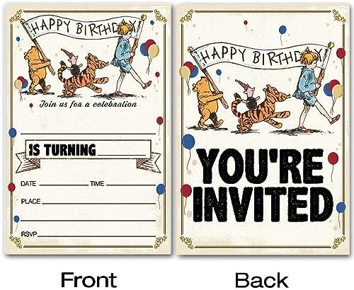 Winnie the Pooh Birthday Invitations 20 Cards with Envelopes