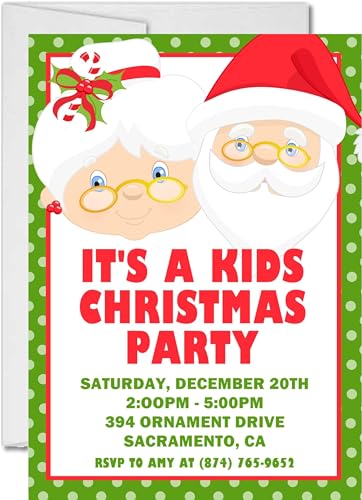 Santa Mrs Clause Christmas Party Invitations Light
