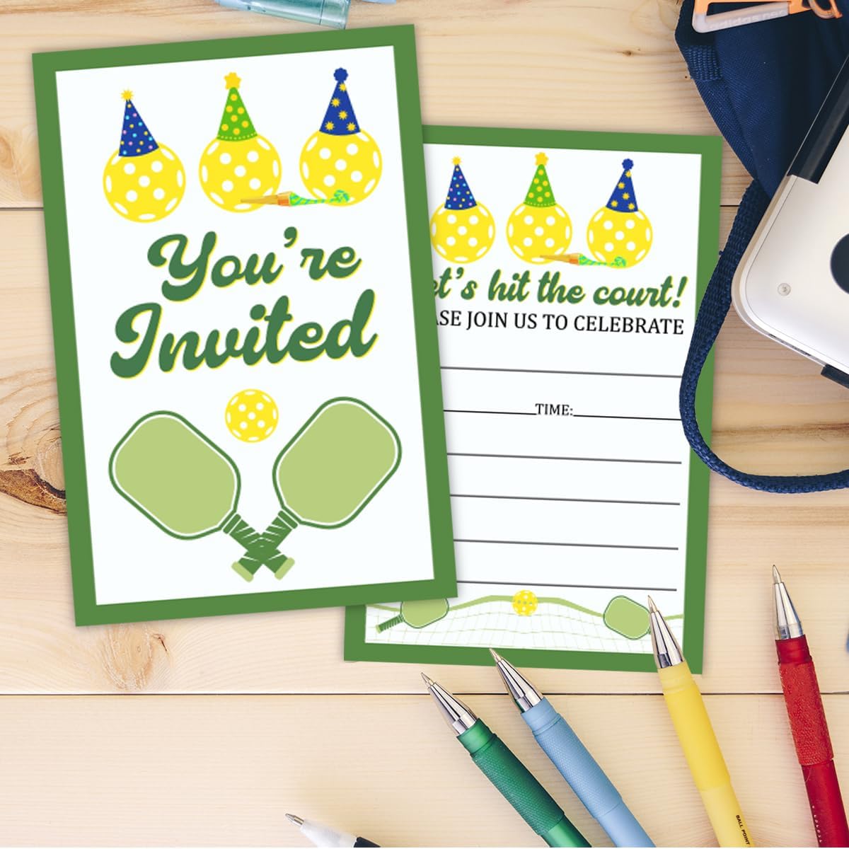 Pickleball Birthday Invitations Set 30 Cards 30 Envelopes