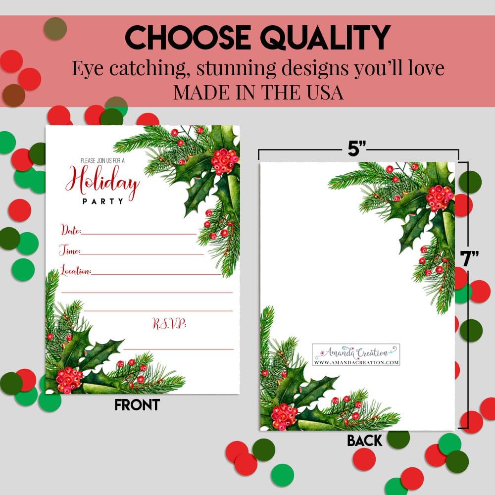 Amanda Creation Holiday Invitations with Envelopes 20 Pack