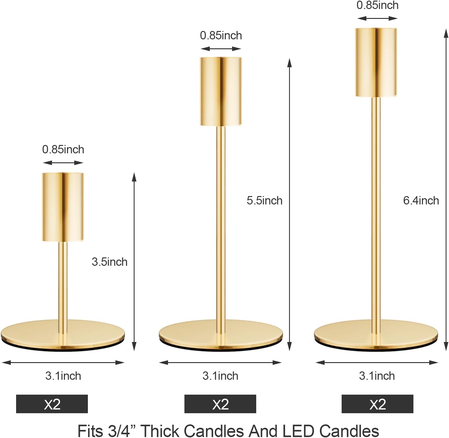 Set of 6 French Gold Taper Candle Holders