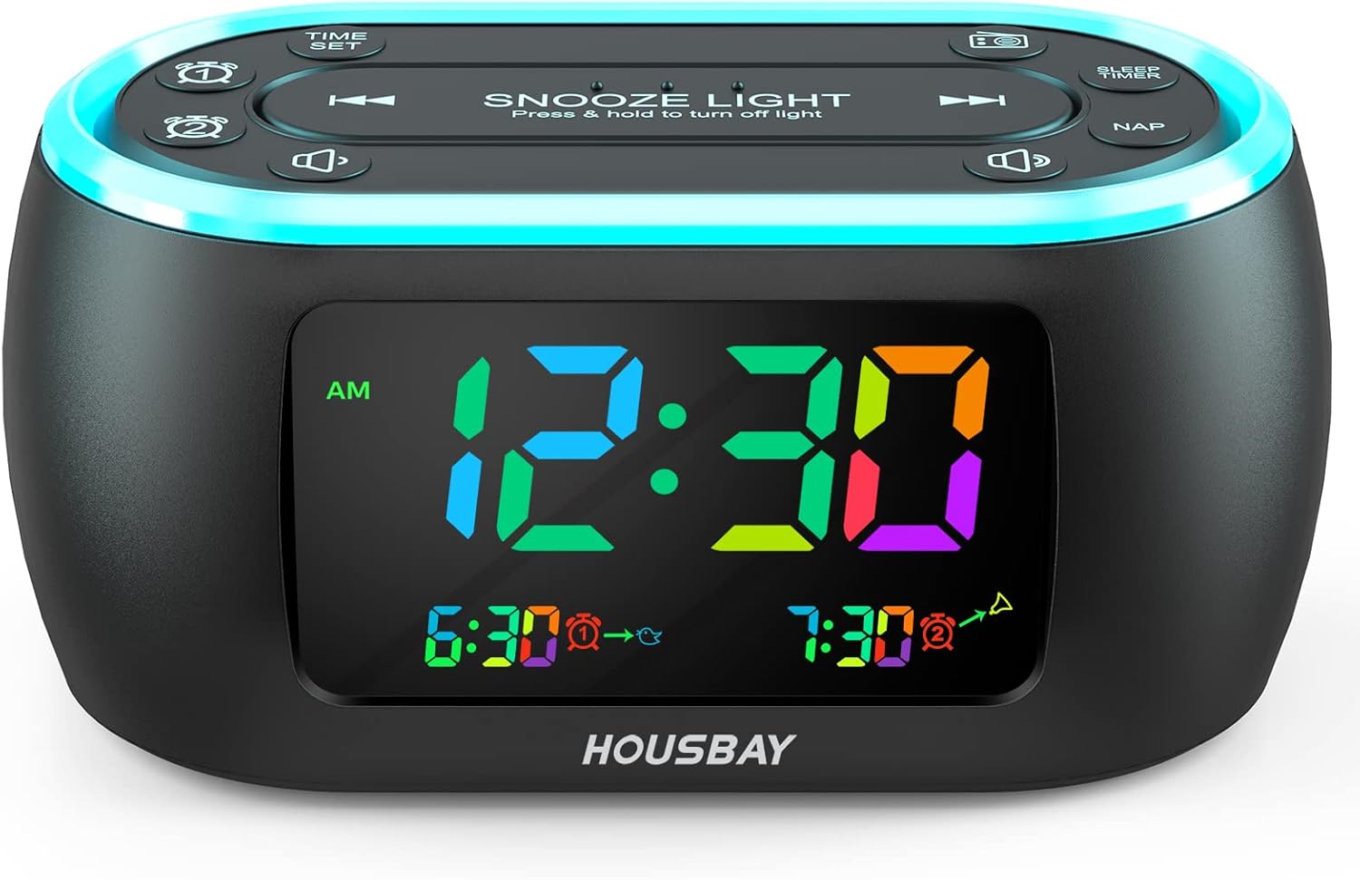 HOUSBAY 3 in 1 Alarm Clock for Bedrooms - Clock Radio Night Light