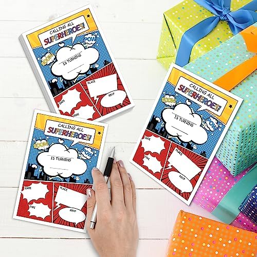 Comic Superhero Birthday Invitations with Envelopes