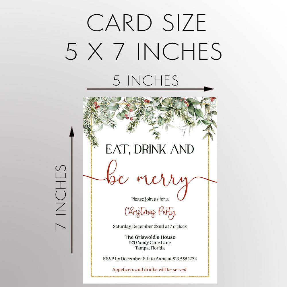 Christmas Party Invites with Greenery and Berries