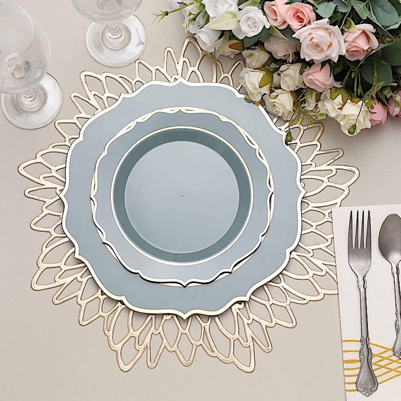 Balsa Circle 10 Dusty Blue 8-Inch Plastic Dinner Plates with Gold Rim