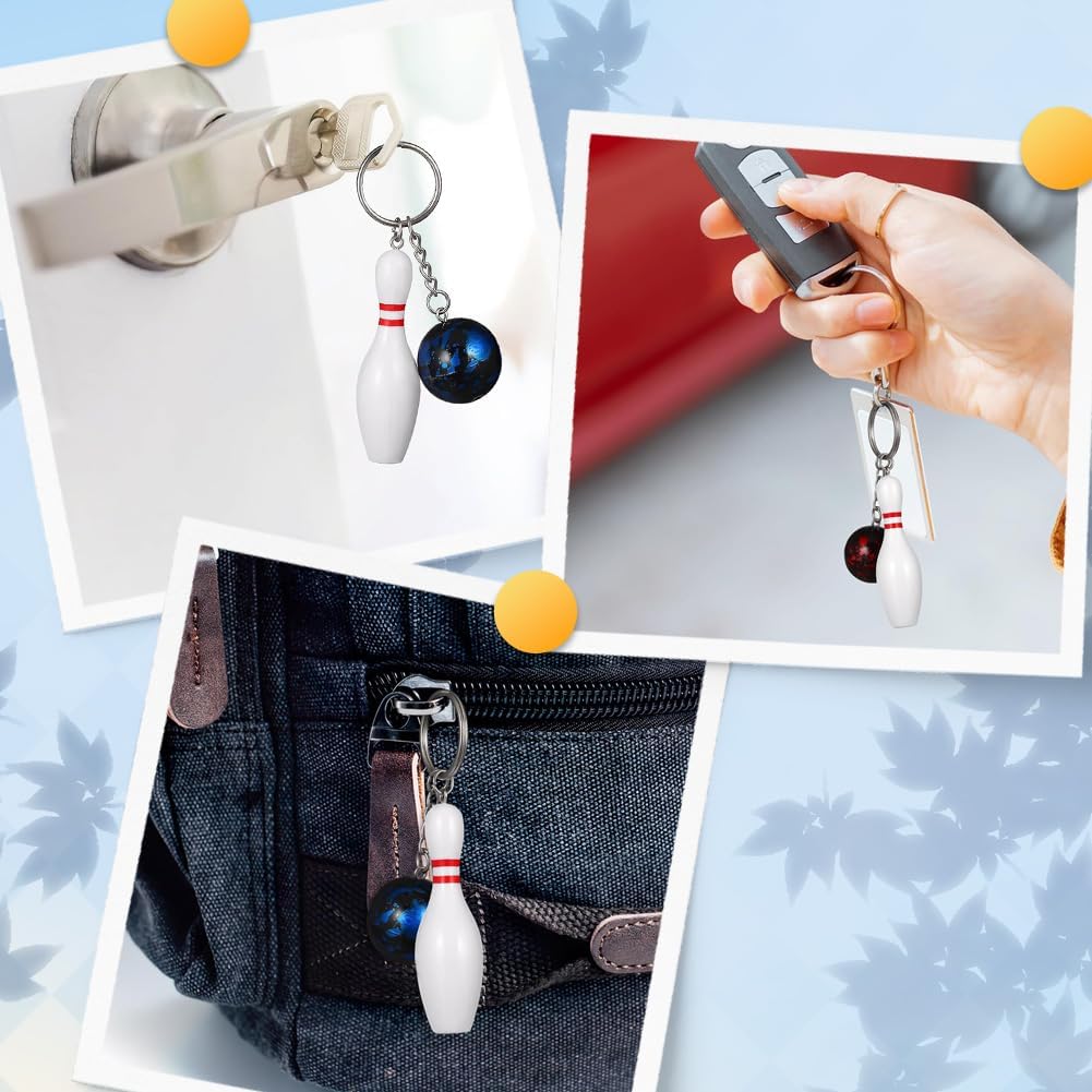 16Pcs Bowling Key Chains with Silver Alloy Resin Pendants