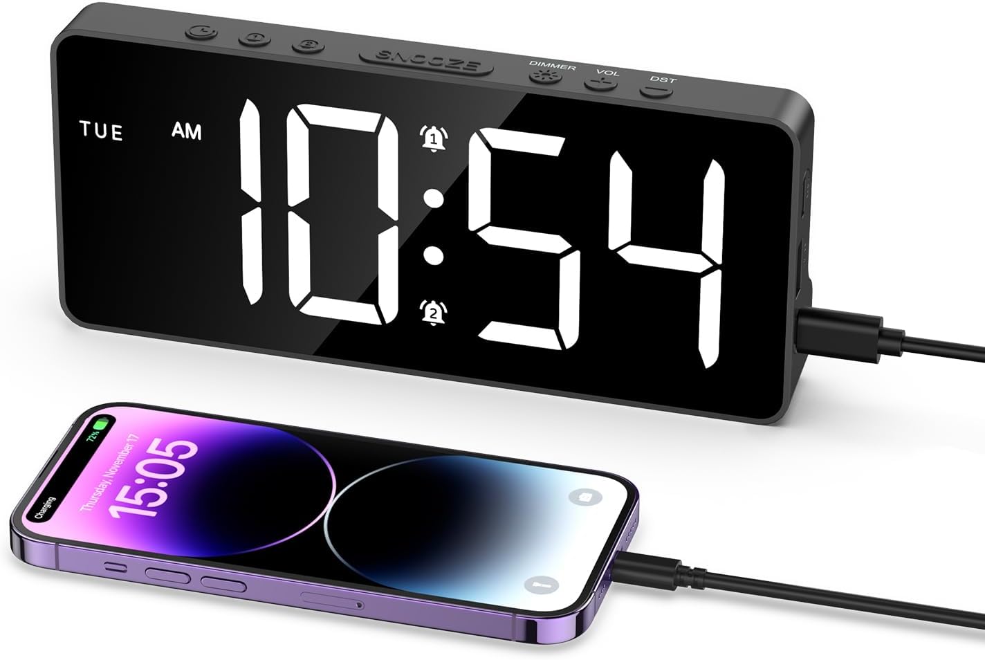 LOFICOPER 7 Inch Digital Alarm Clock with Dual Alarms
