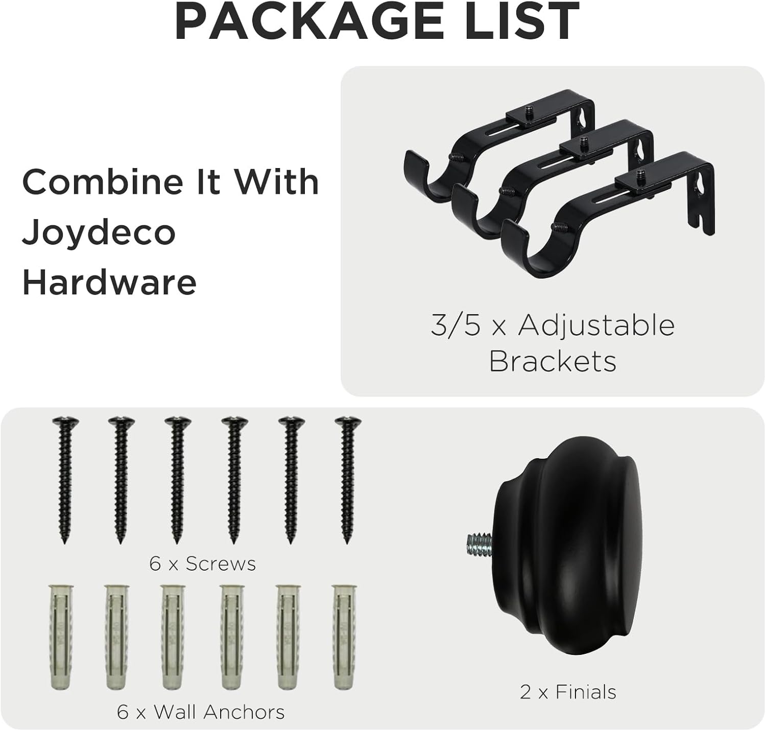 Joydeco Black Curtain Rod 32-88 Inch Adjustable Single Rod for Windows