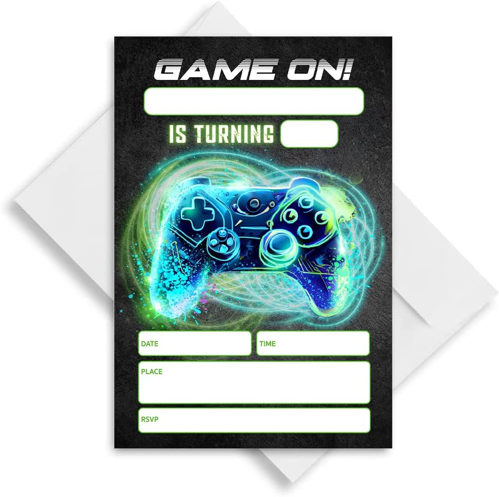 Neon Video Game Birthday Invitations Set of 20 1