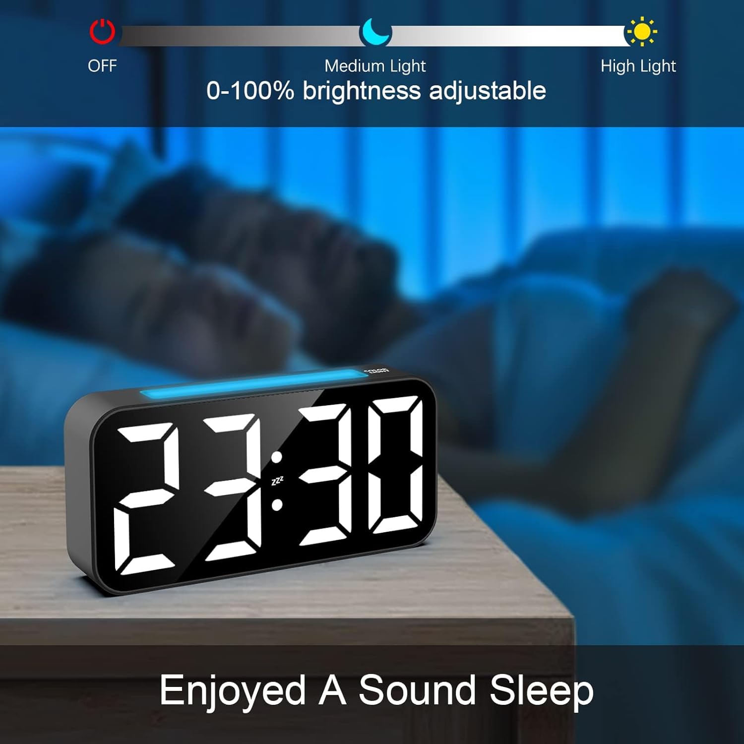 Vibrating Alarm Clock for Heavy Sleepers with Night Light and Large Display