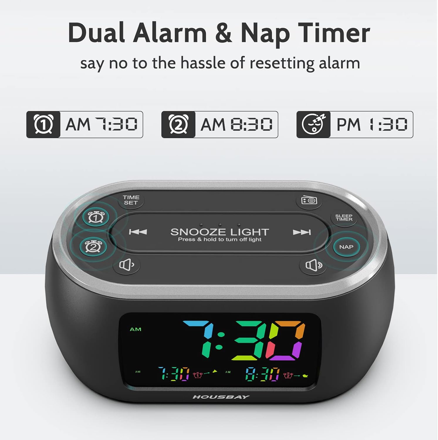 HOUSBAY 3 in 1 Alarm Clock for Bedrooms - Clock Radio Night Light