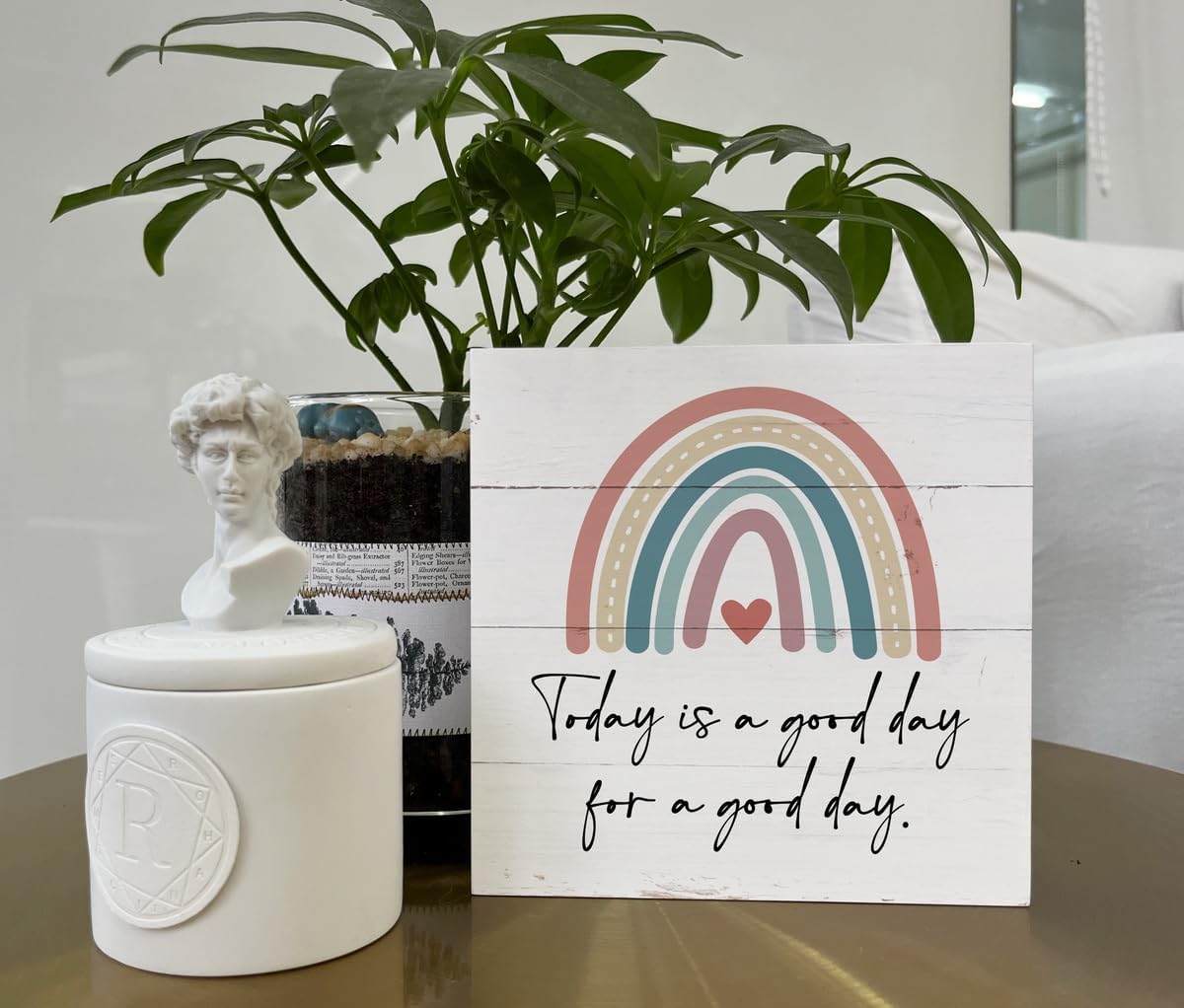 Inspirational Wood Sign Positive Thinking Office Decor