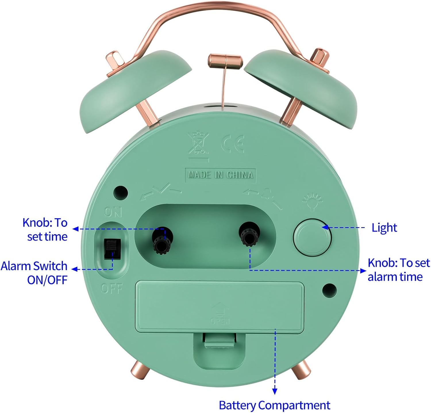 Tinload Loud Alarm Clock Vintage Style Green