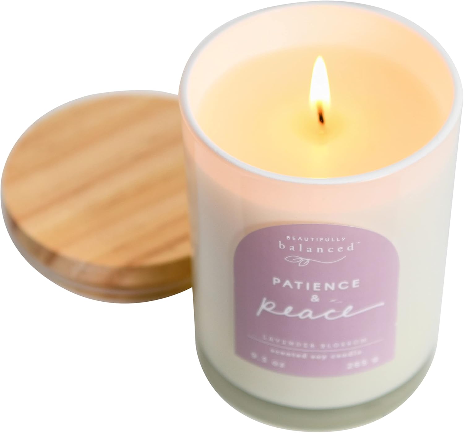 Scented Lidded Glass Soy Candle with Patience and Peace