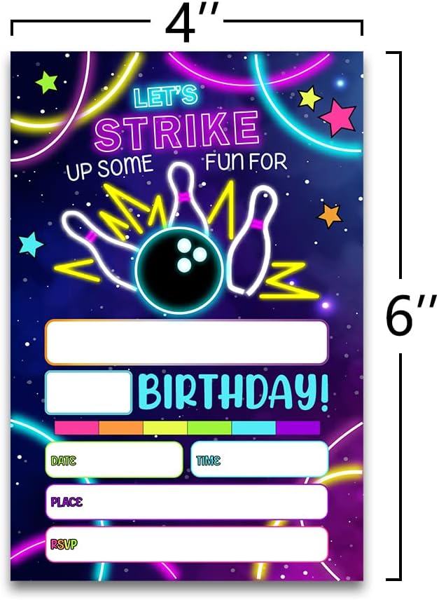 Fujloy Rainbow Neon Glow Bowling Invite Cards