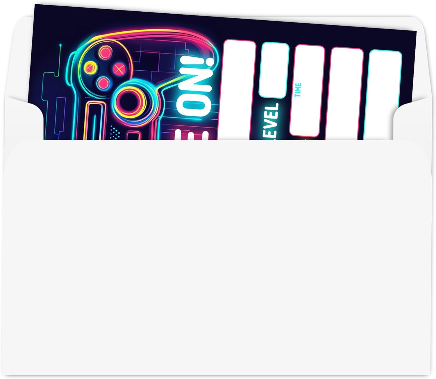 Neon Video Game Birthday Party Invitation Cards Double-Sided 30-Pack with Envelopes