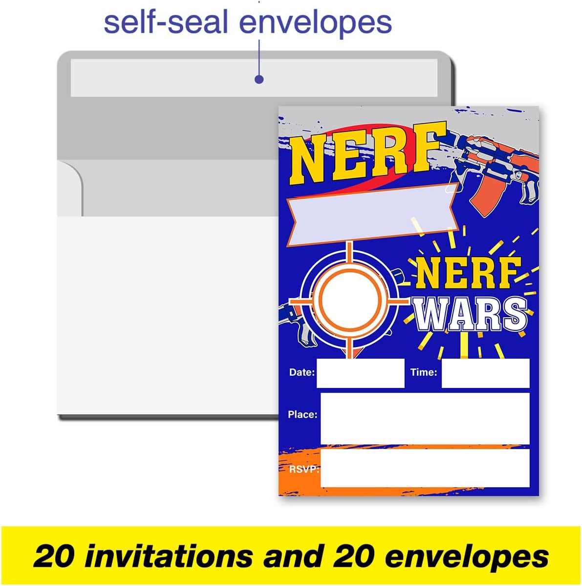 VAHATAN Dart Gun Birthday Invitations 20 Pack With Envelopes