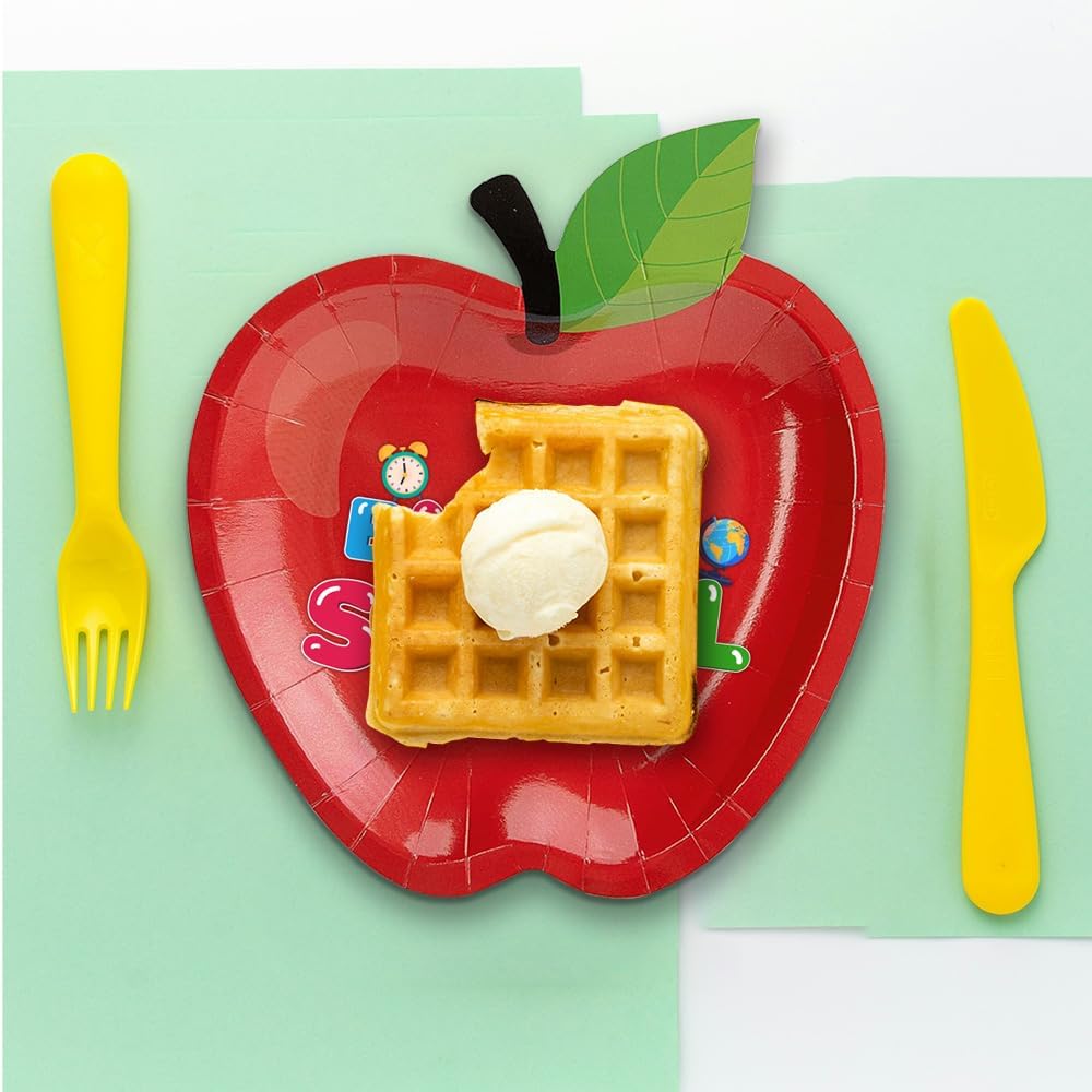 50PCS Back to School Red Apple Plates for Parties and Events