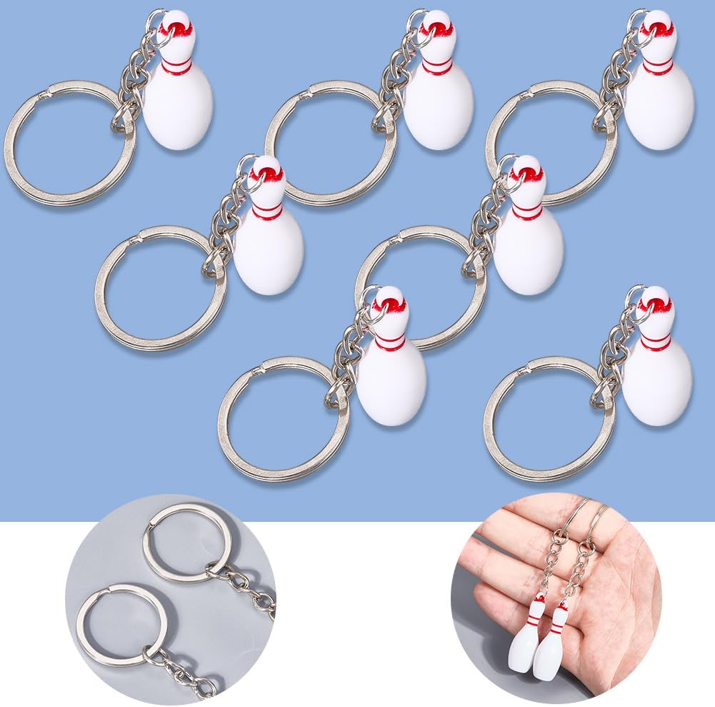 16Pcs Bowling Key Chains with Silver Alloy Resin Pendants