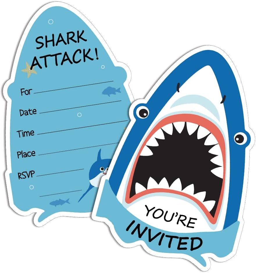 REWIDPARTY Shark Shaped Birthday Invitations Set of 15
