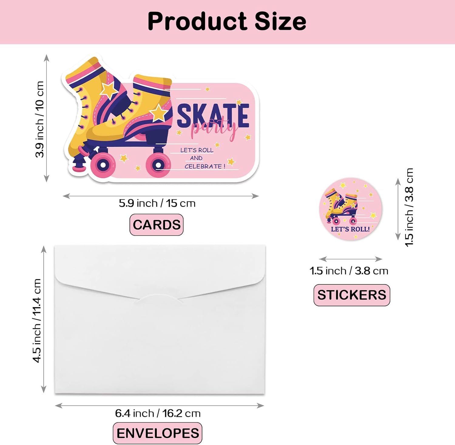 REWIDPARTY Skate Party Shaped Invitations Set of 15