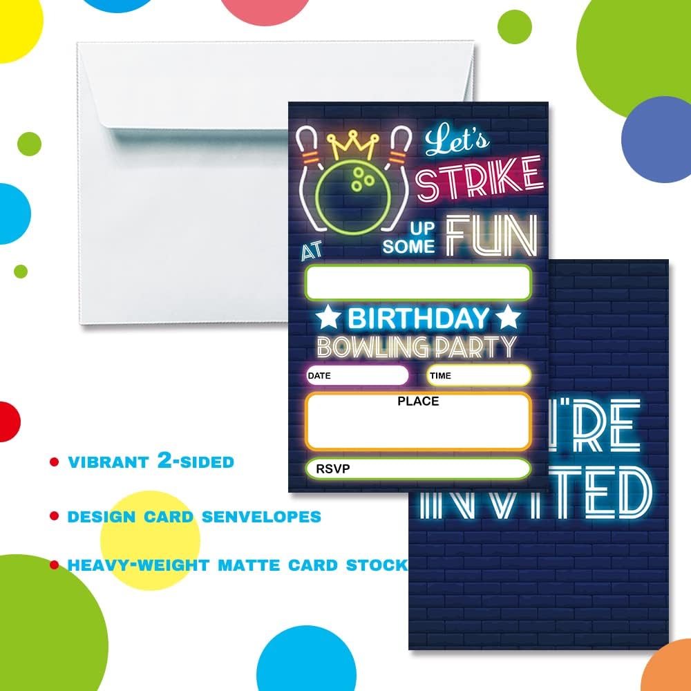 Bowling Party Birthday Invitations for Kids and Teens