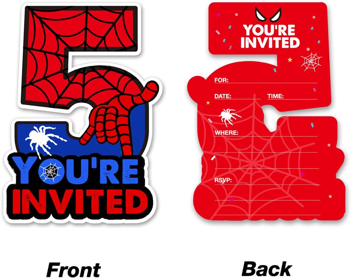 Cute Superhero 5th Birthday Shaped Invites Set of 20
