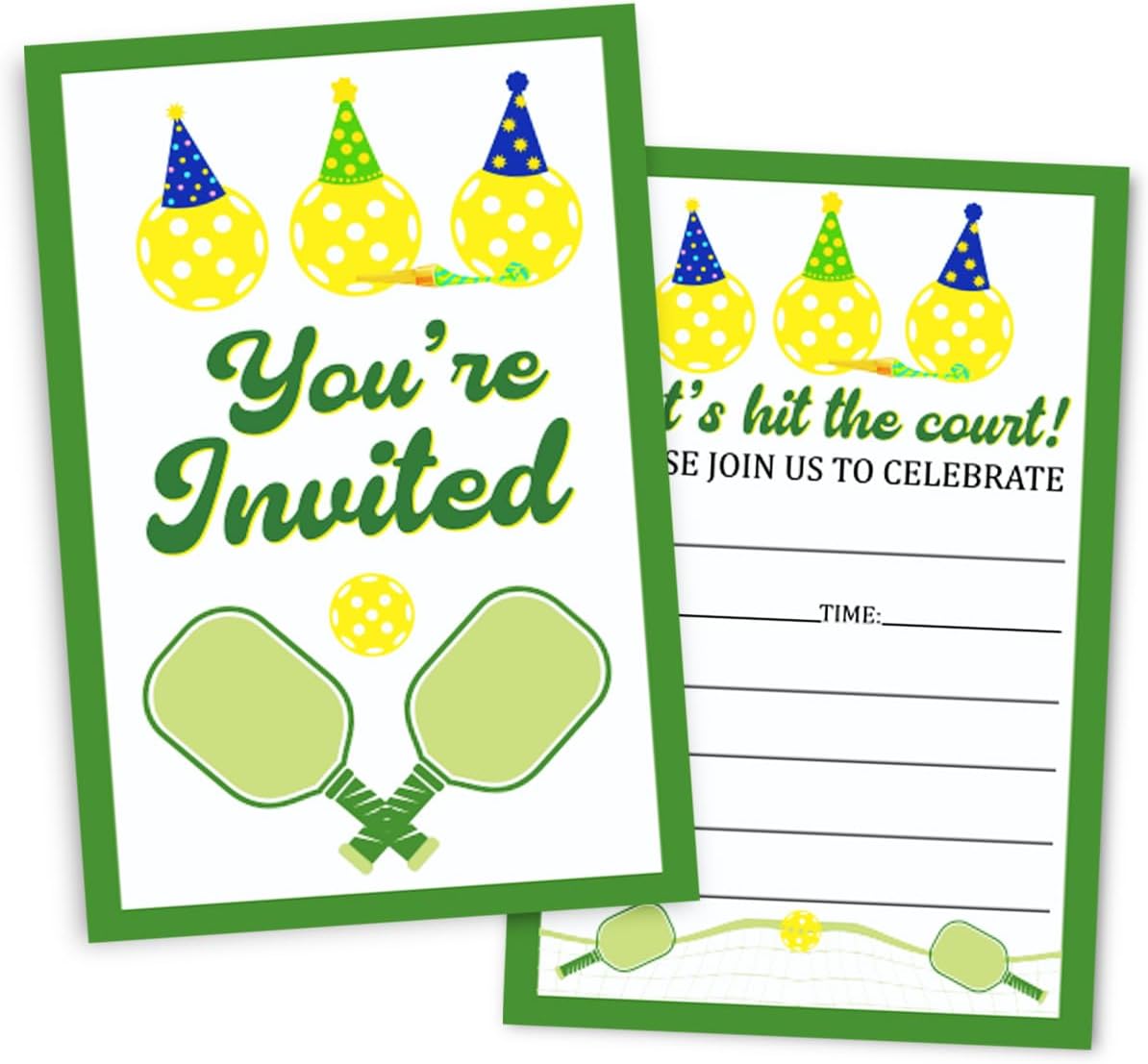 Pickleball Birthday Invitations Set 30 Cards 30 Envelopes